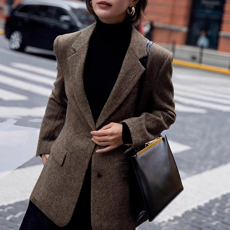 Damen Eleganter Herringbone Blazer Nord Taschen