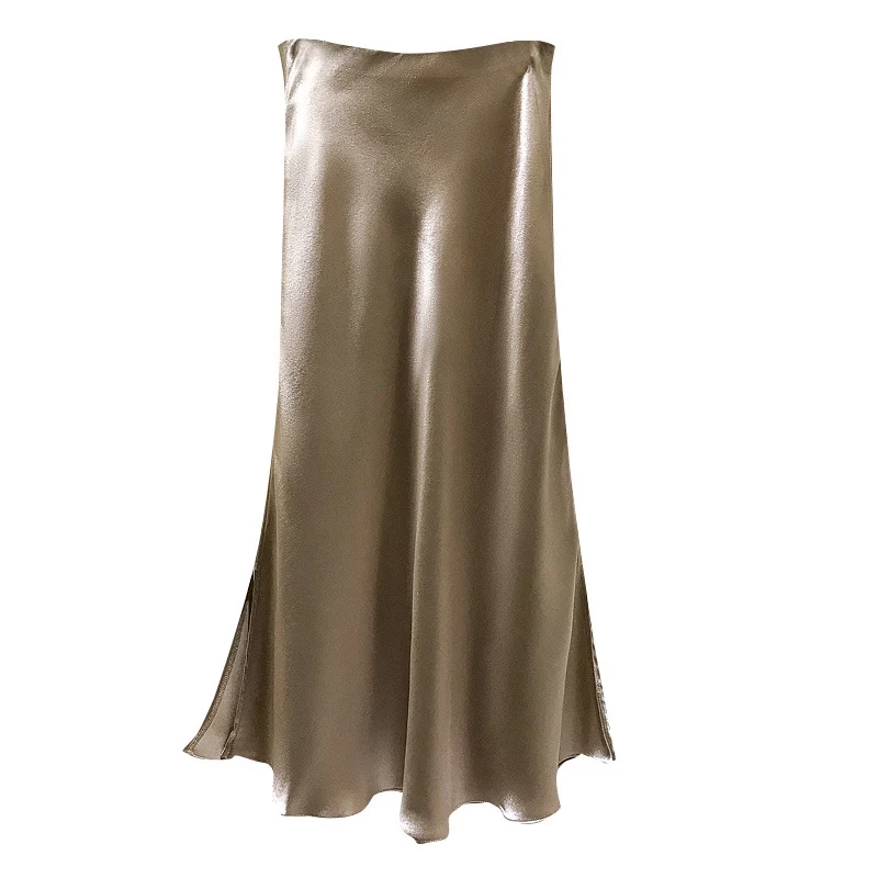 Damen Eleganter Satinrock mit asymmetrischem Schlitz Nord Taschen