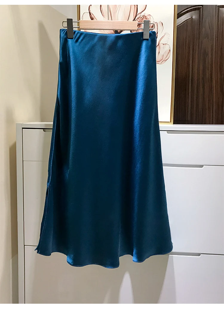 Damen Eleganter Satinrock mit asymmetrischem Schlitz Nord Taschen