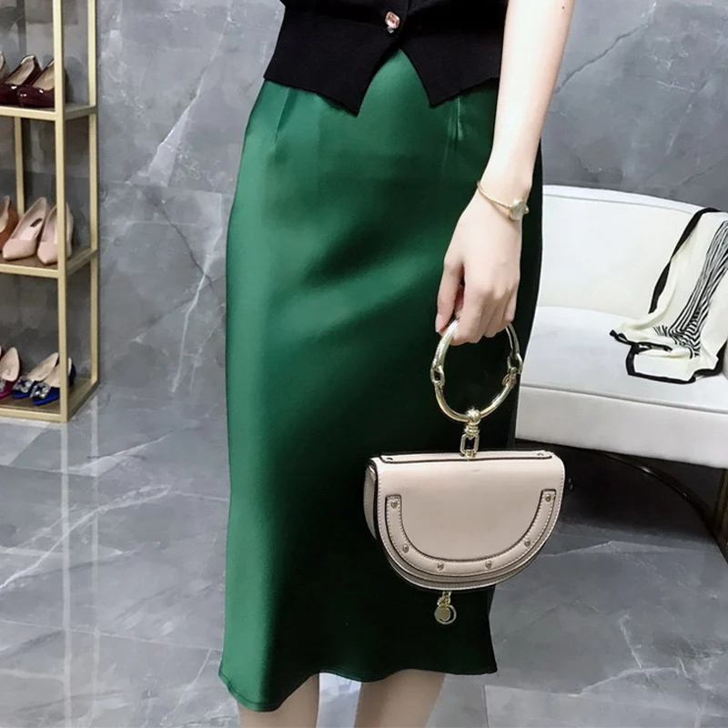 Damen Eleganter Satin Midirock Nord Taschen