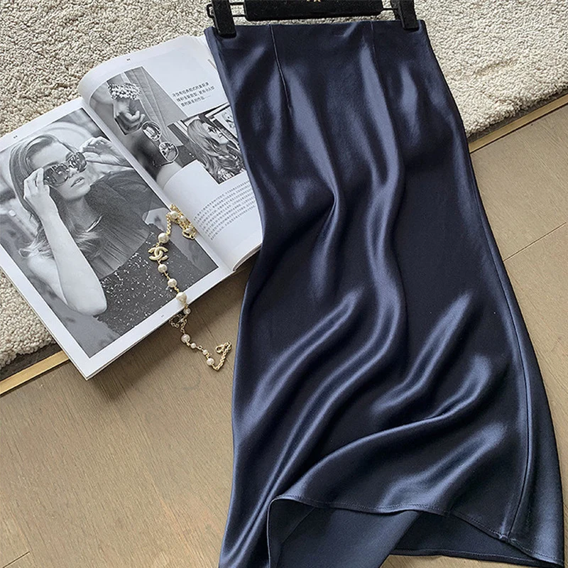 Damen Eleganter Satin Midi-Rock Nord Taschen