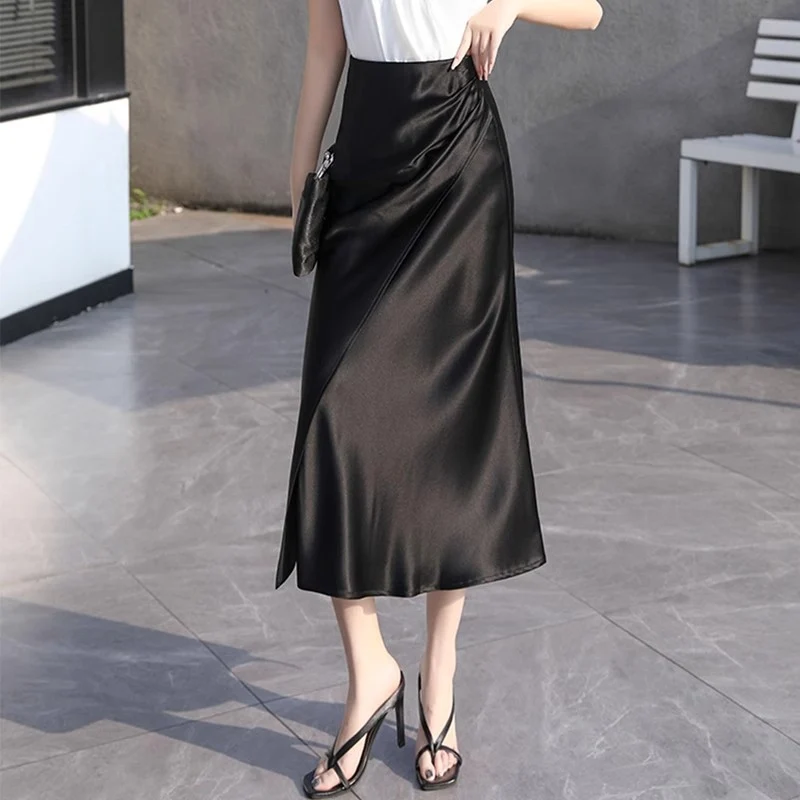 Damen Eleganter Satin-Midi-Rock Nord Taschen