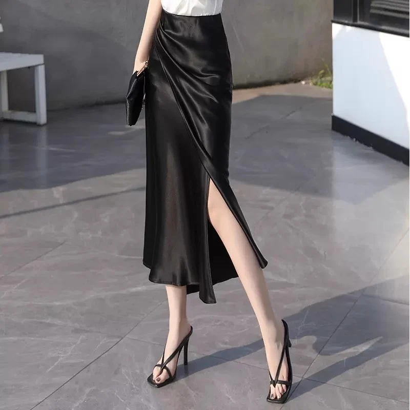 Damen Eleganter Satin-Midi-Rock Nord Taschen
