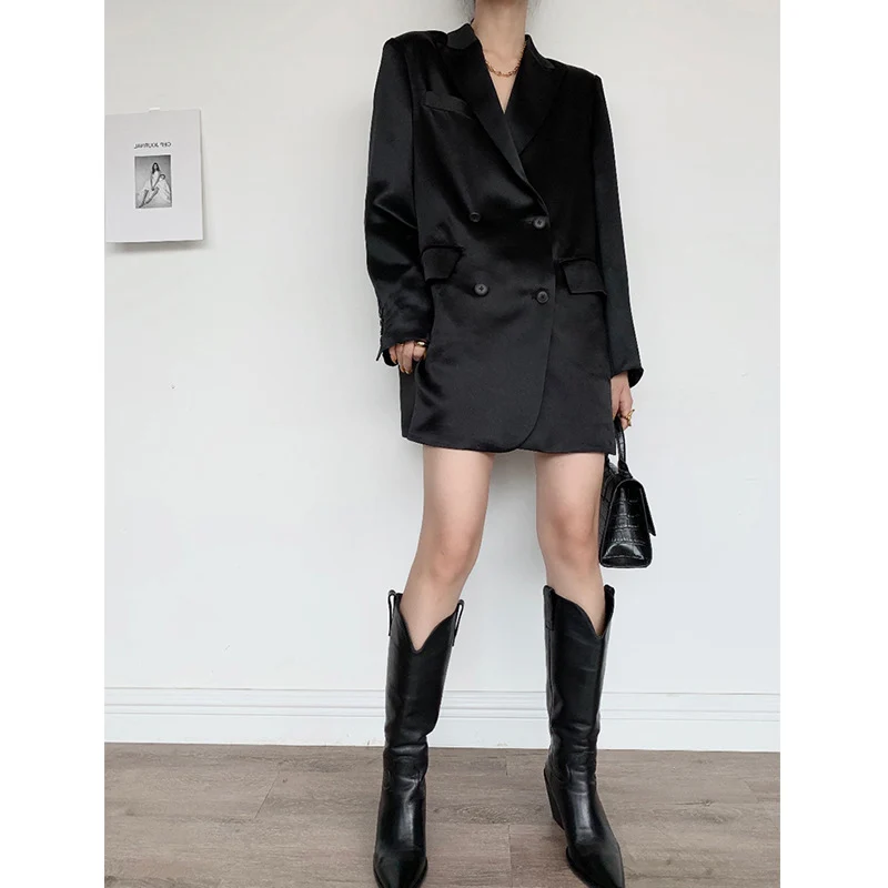 Damen Eleganter Satin Blazer mit doppelter Knopfleiste Nord Taschen