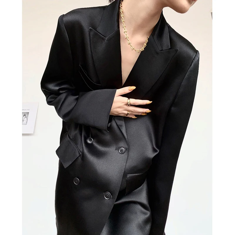 Damen Eleganter Satin Blazer mit doppelter Knopfleiste Nord Taschen