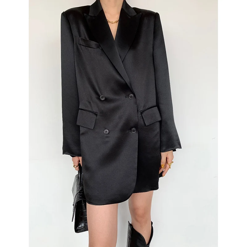 Damen Eleganter Satin Blazer mit doppelter Knopfleiste Nord Taschen