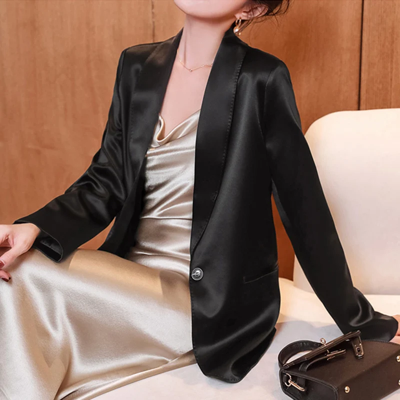 Damen Eleganter Satin Blazer Nord Taschen