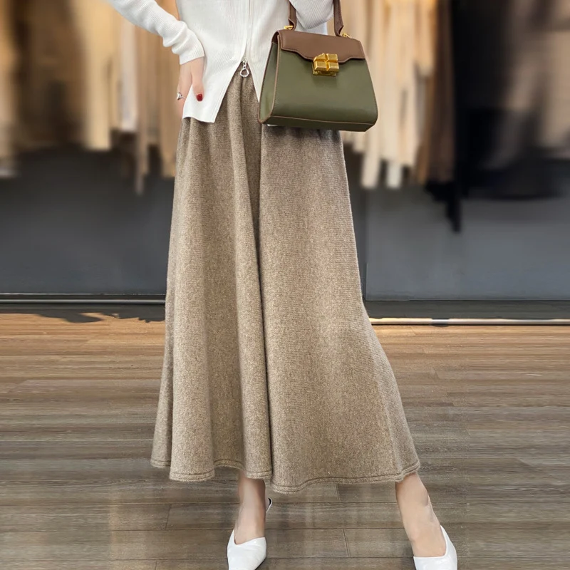 Damen Midirock aus gestricktem Wollmix mit ausgestellter A‑Linie Nord Taschen