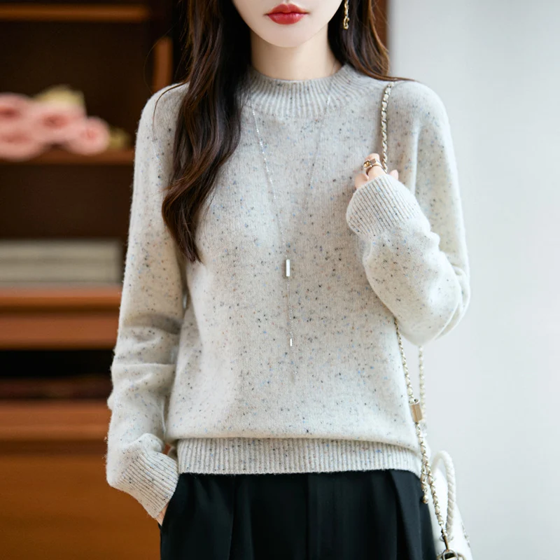 Damen Mélange-Feinstrickpullover mit kurzem Stehkragen und lockerer Silhouette Nord Taschen