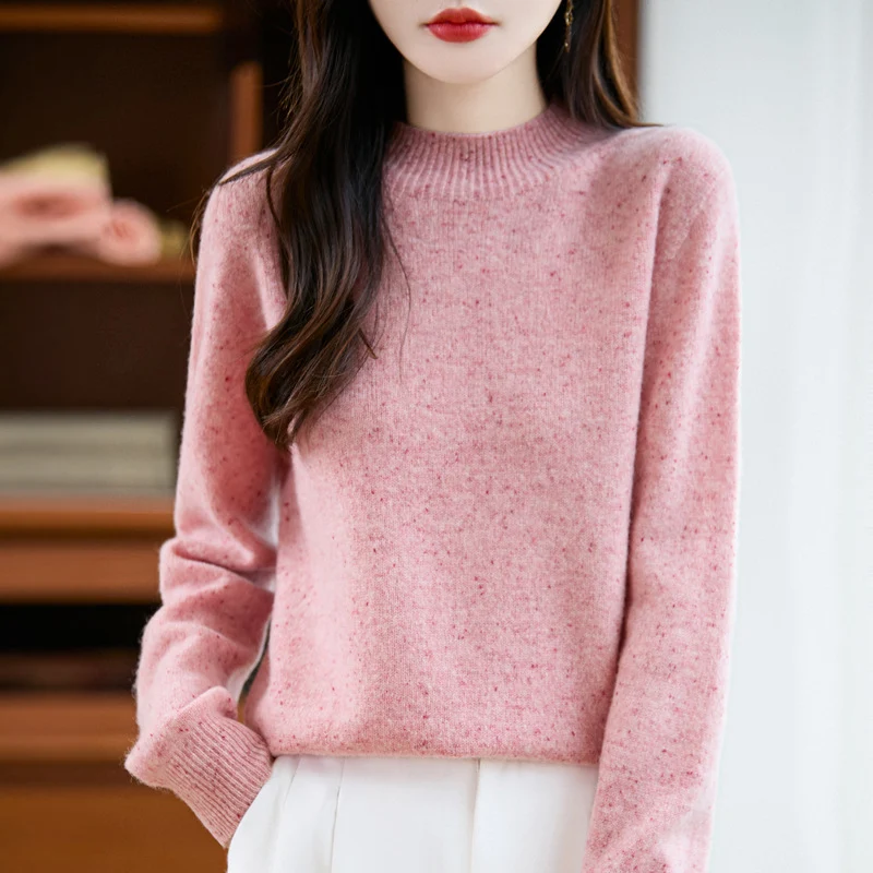 Damen Mélange-Feinstrickpullover mit kurzem Stehkragen und lockerer Silhouette Nord Taschen