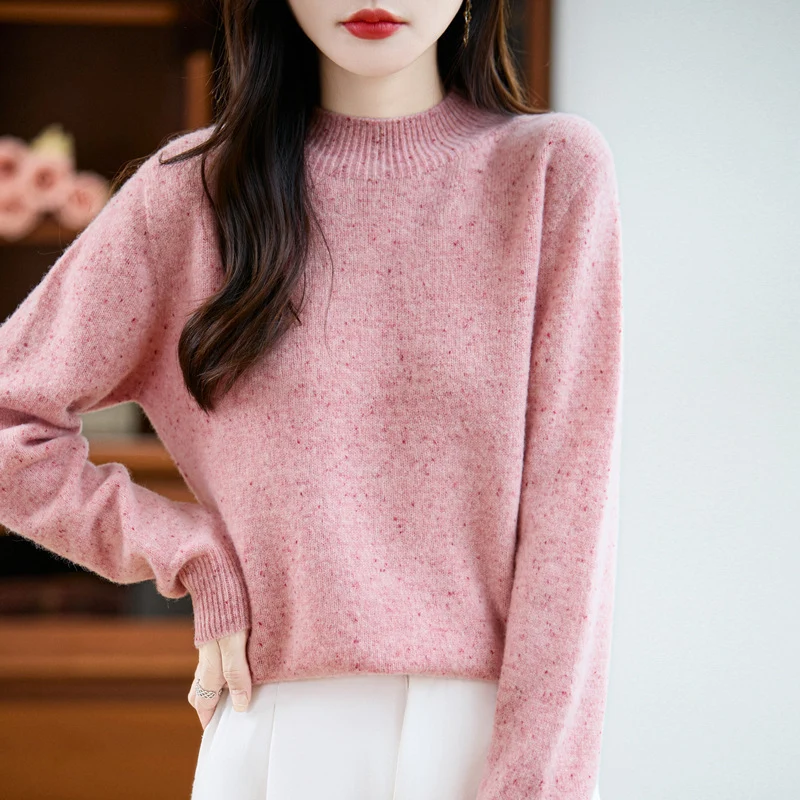 Damen Mélange-Feinstrickpullover mit kurzem Stehkragen und lockerer Silhouette Nord Taschen