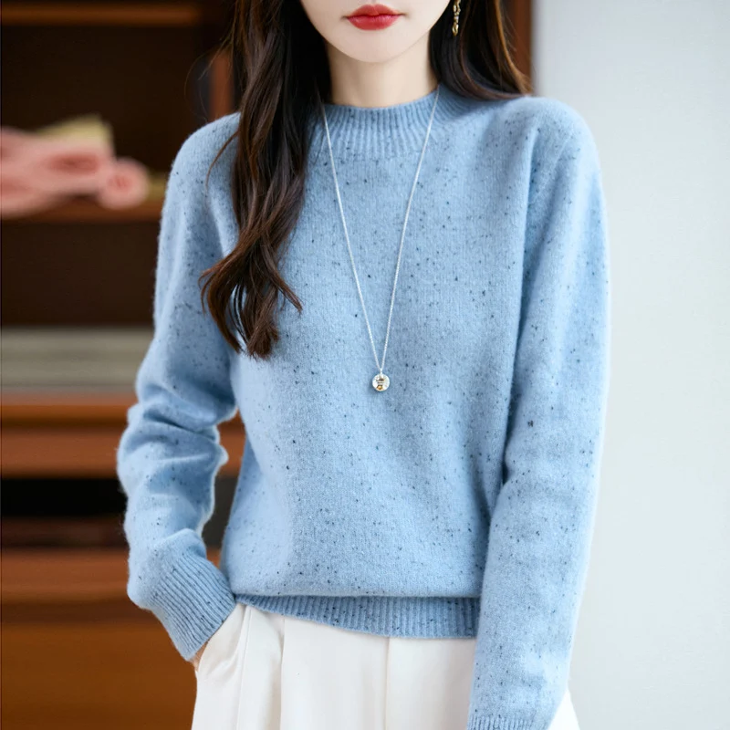 Damen Mélange-Feinstrickpullover mit kurzem Stehkragen und lockerer Silhouette Nord Taschen