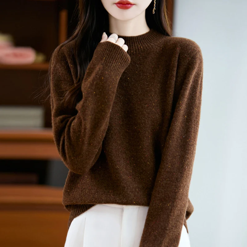 Damen Mélange-Feinstrickpullover mit kurzem Stehkragen und lockerer Silhouette Nord Taschen