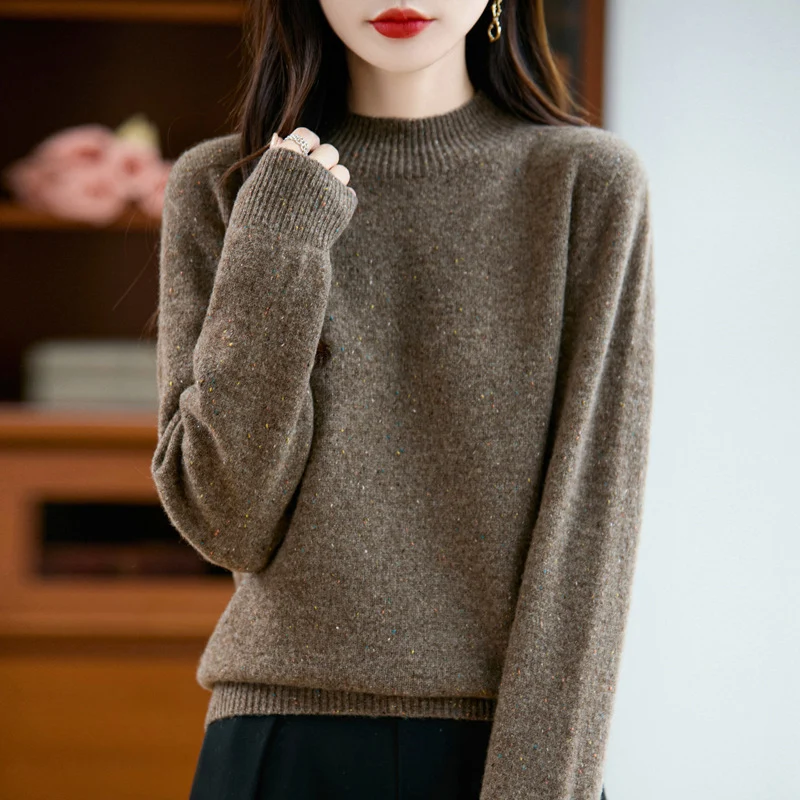 Damen Mélange-Feinstrickpullover mit kurzem Stehkragen und lockerer Silhouette Nord Taschen