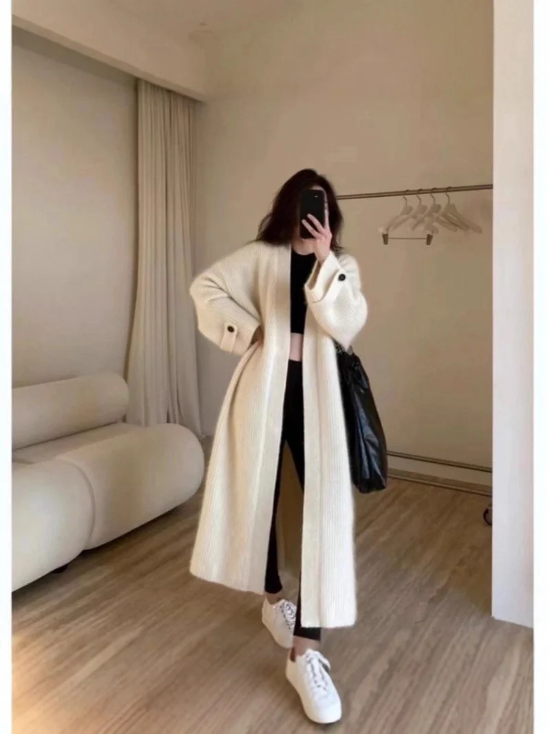 Damen Maxi-Longcardigan aus weichem Rippenstrick mit breiten Manschetten Nord Taschen