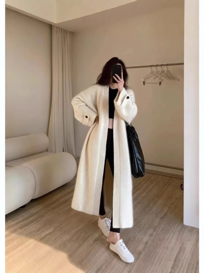 Damen Maxi-Longcardigan aus weichem Rippenstrick mit breiten Manschetten Nord Taschen