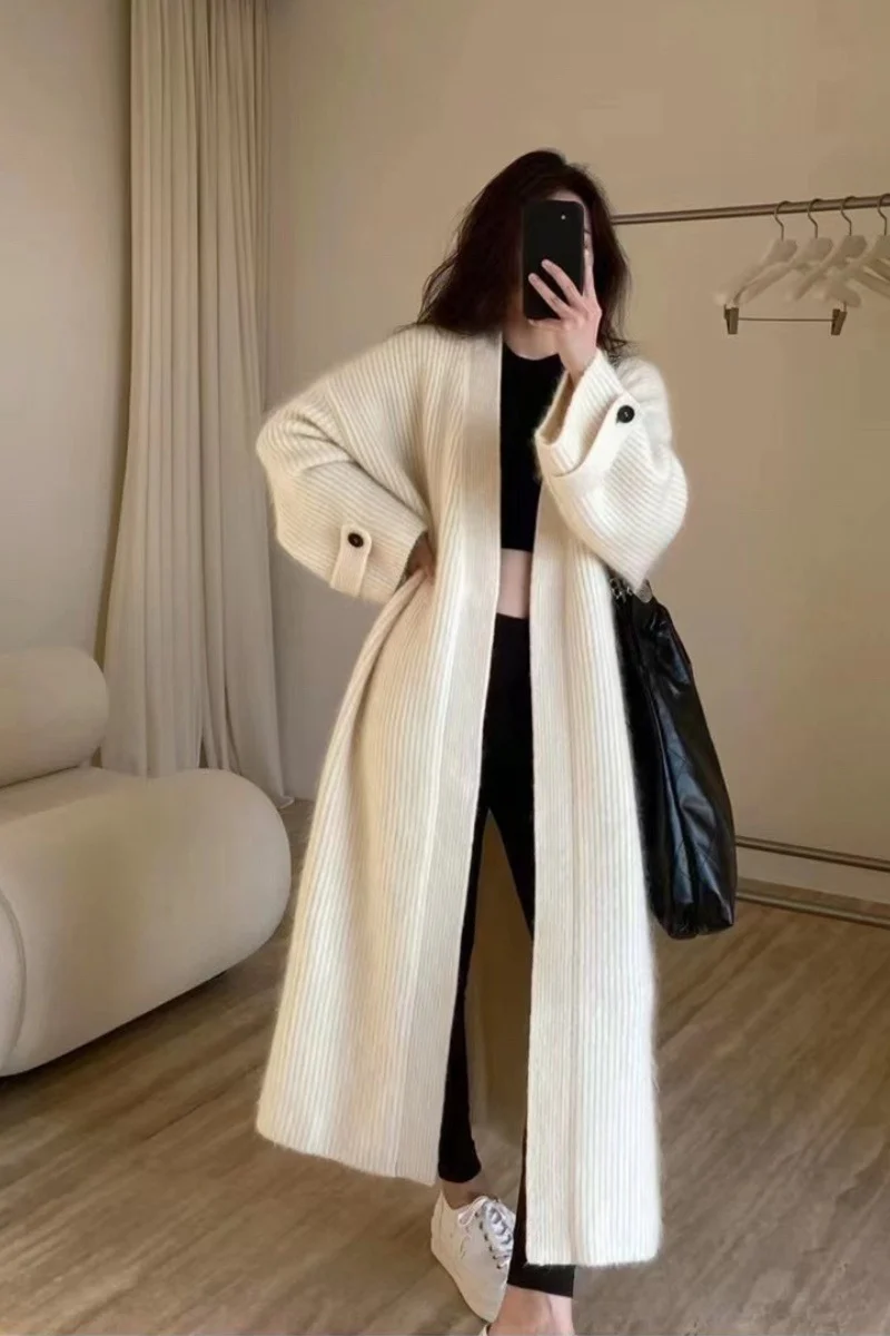 Damen Maxi-Longcardigan aus weichem Rippenstrick mit breiten Manschetten Nord Taschen