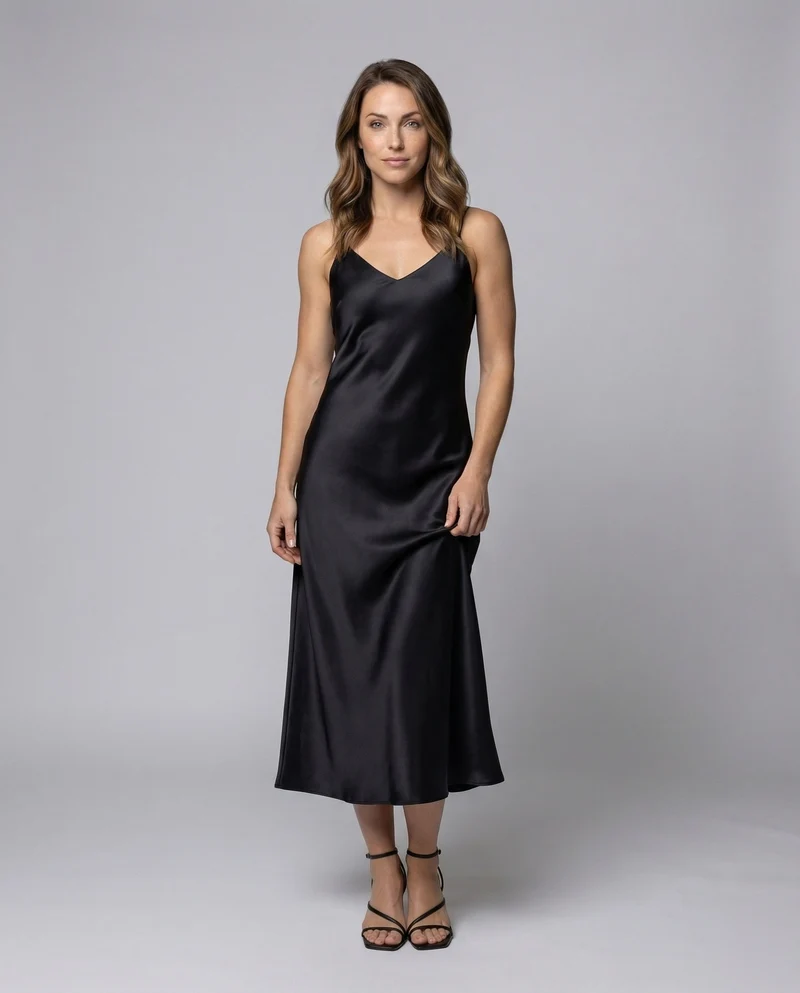 Damen Satin-Maxikleid Schmeichelnder V-Ausschnitt