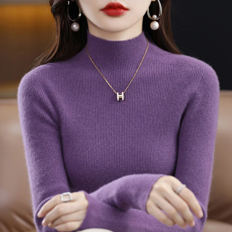 Damen Schmaler Mockneck-Feinstrickpullover mit extrafeiner Rippenstruktur und Kaschmir-Optik Nord Taschen