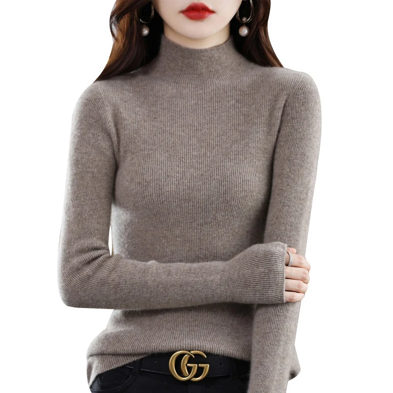 Damen Schmaler Mockneck-Feinstrickpullover mit extrafeiner Rippenstruktur und Kaschmir-Optik Nord Taschen