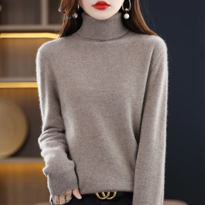 Damen Schmal geschnittener Rollkragenpullover aus kaschmirähnlichem Feinstrick mit softem Flor Nord Taschen