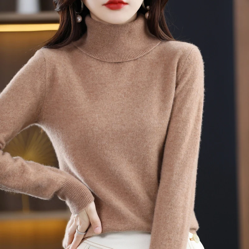 Damen Schmal geschnittener Rollkragenpullover aus kaschmirähnlichem Feinstrick mit softem Flor Nord Taschen