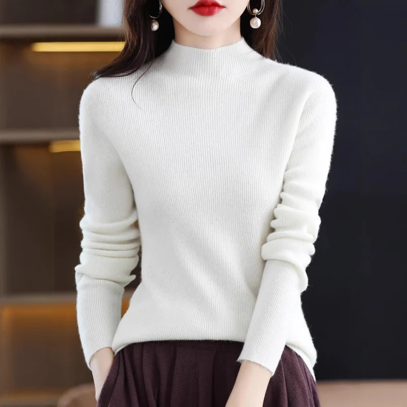 Damen Schmal geschnittener Mockneck-Pullover aus kaschmirähnlichem Feinstrick Nord Taschen