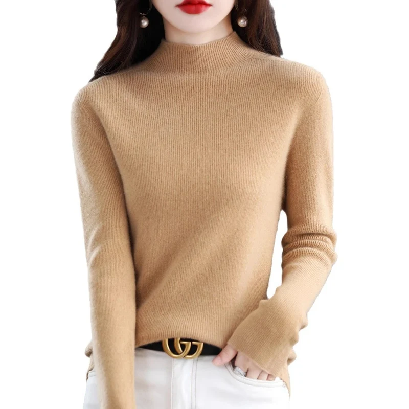 Damen Schmal geschnittener Mockneck-Pullover aus kaschmirähnlichem Feinstrick Nord Taschen