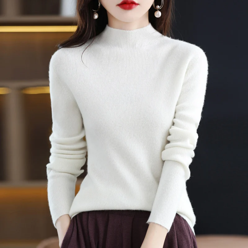 Damen Schmal geschnittener Mockneck-Pullover aus kaschmirähnlichem Feinstrick Nord Taschen