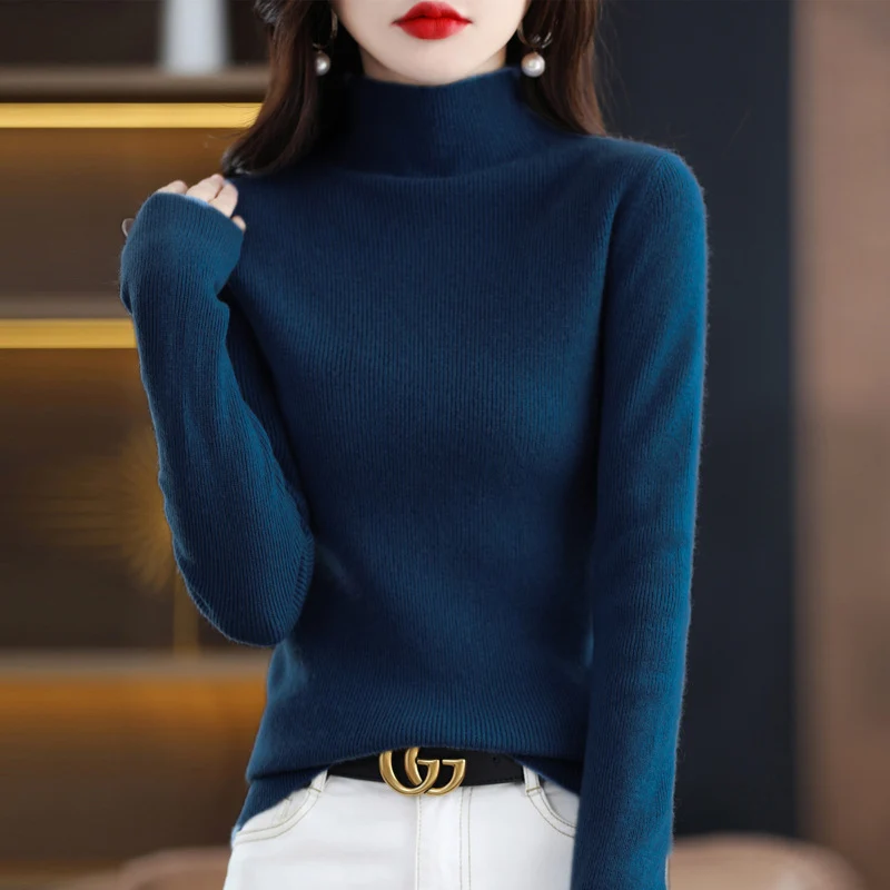 Damen Schmal geschnittener Mockneck-Pullover aus kaschmirähnlichem Feinstrick Nord Taschen