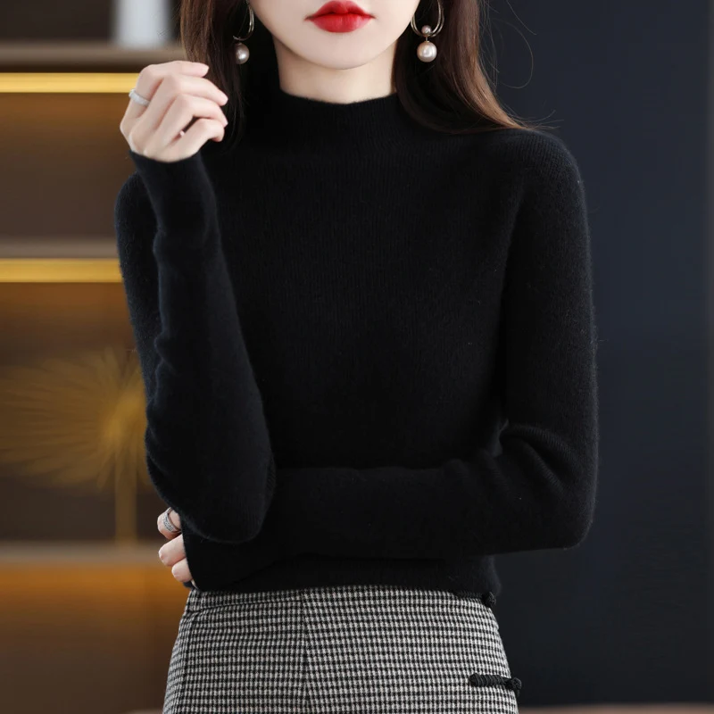 Damen Schmal geschnittener Mockneck-Pullover aus kaschmirähnlichem Feinstrick Nord Taschen