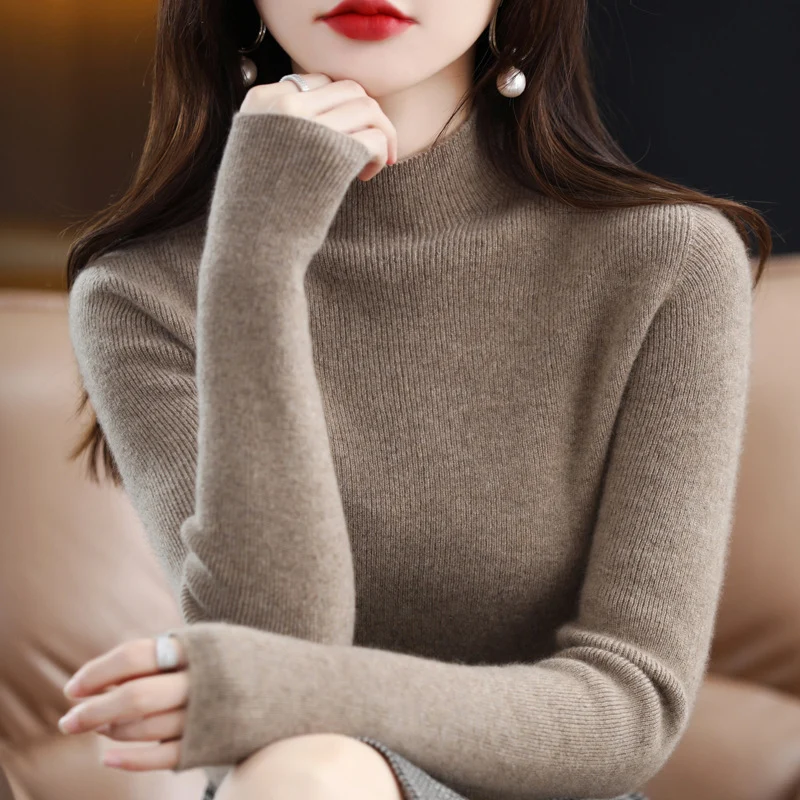Damen Schmal geschnittener Mockneck-Pullover aus kaschmirähnlichem Feinstrick Nord Taschen
