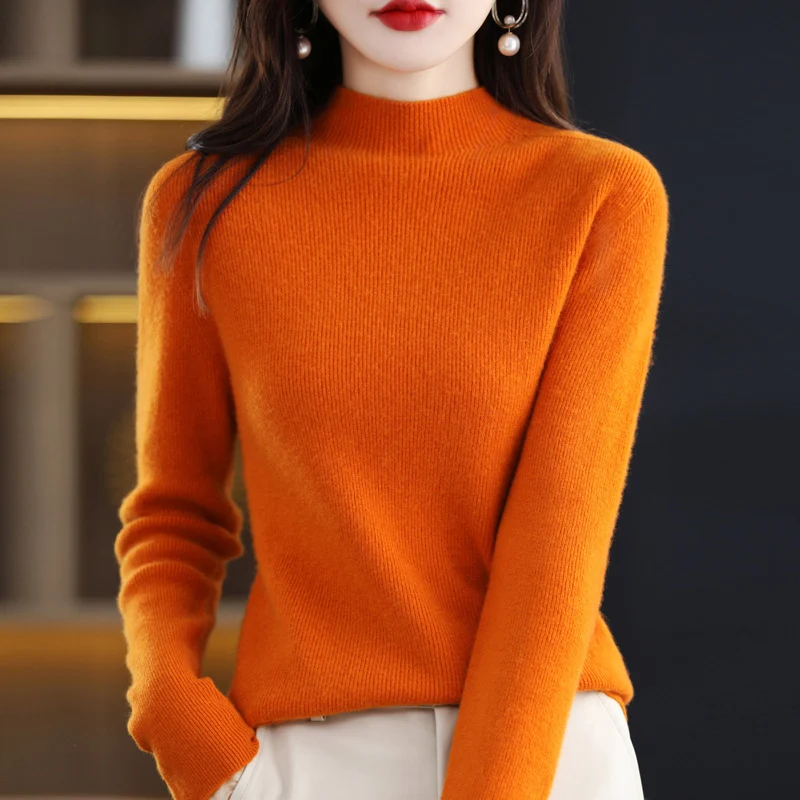 Damen Schmal geschnittener Mockneck-Pullover aus kaschmirähnlichem Feinstrick Nord Taschen