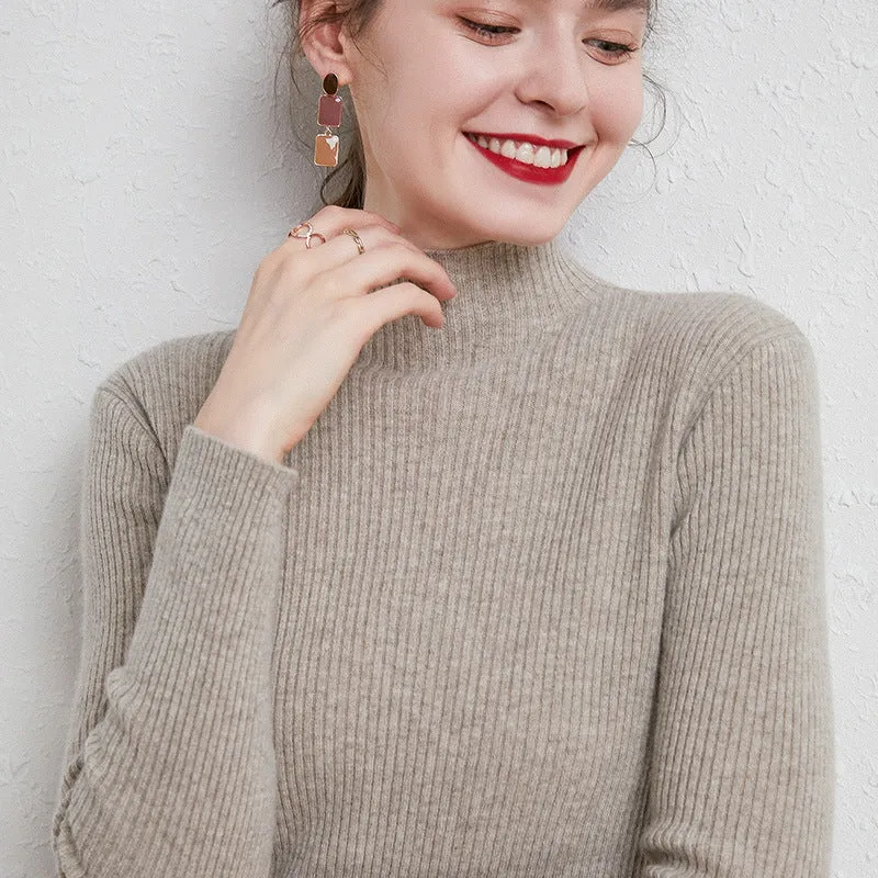 Damen Schmal geschnittener Feinstrickpullover mit kurzem Stehkragen aus Kaschmir-Blend Nord Taschen