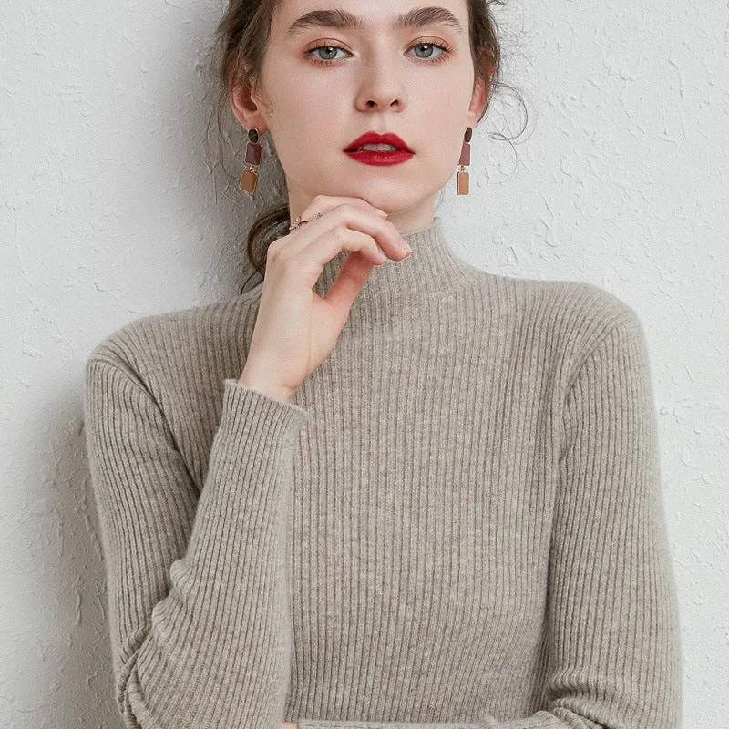 Damen Schmal geschnittener Feinstrickpullover mit kurzem Stehkragen aus Kaschmir-Blend Nord Taschen