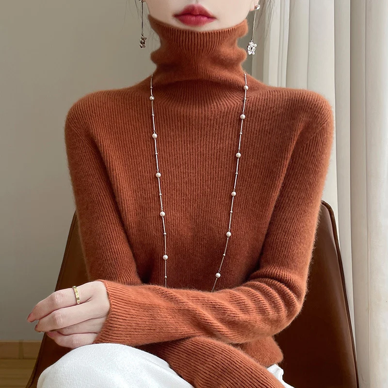 Damen Schmal geschnittener Feinstrick-Rollkragenpullover mit extrafeinem Flauschfinish Nord Taschen