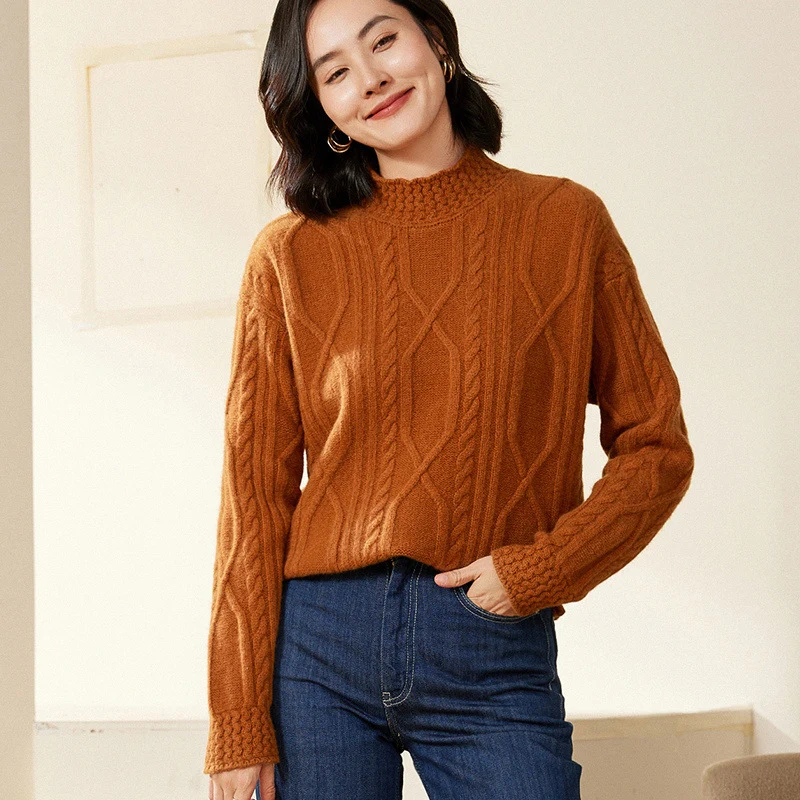 Damen Zopfstrick-Mockneckpullover mit kurzer Boxy-Silhouette Nord Taschen