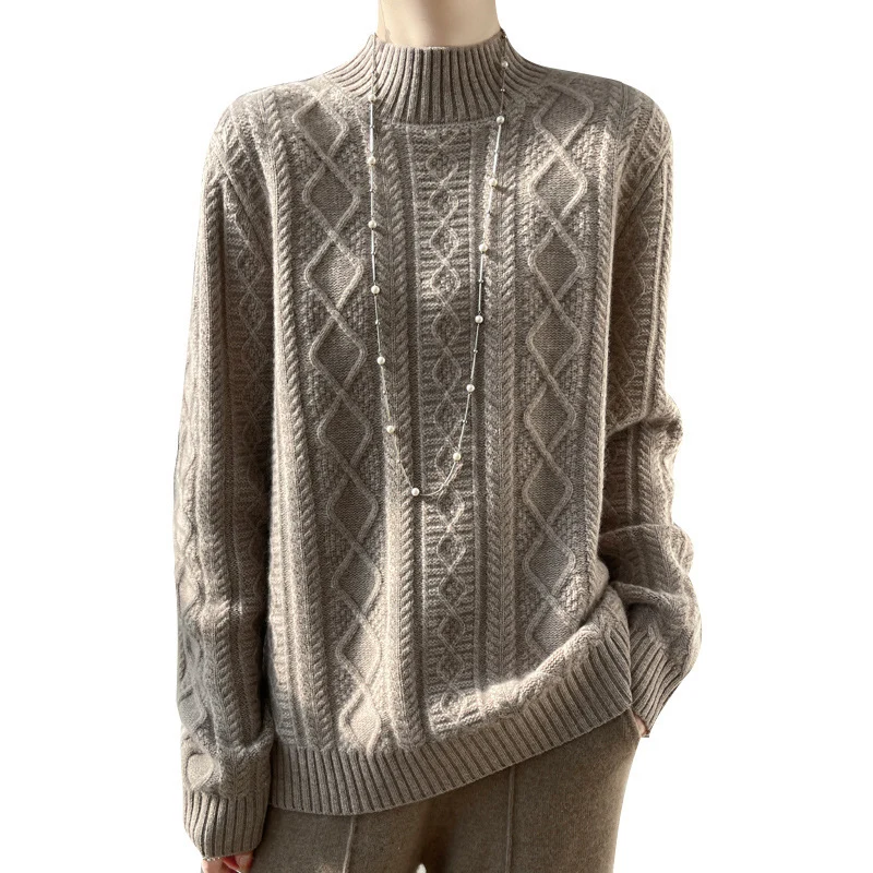 Damen Zopfmuster-Mockneckpullover mit feinem Ajour‑Detail und flauschiger Kaschmir‑Optik Nord Taschen