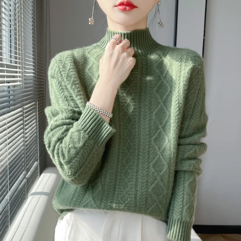 Damen Zopfmuster-Mockneckpullover mit feinem Ajour‑Detail und flauschiger Kaschmir‑Optik Nord Taschen