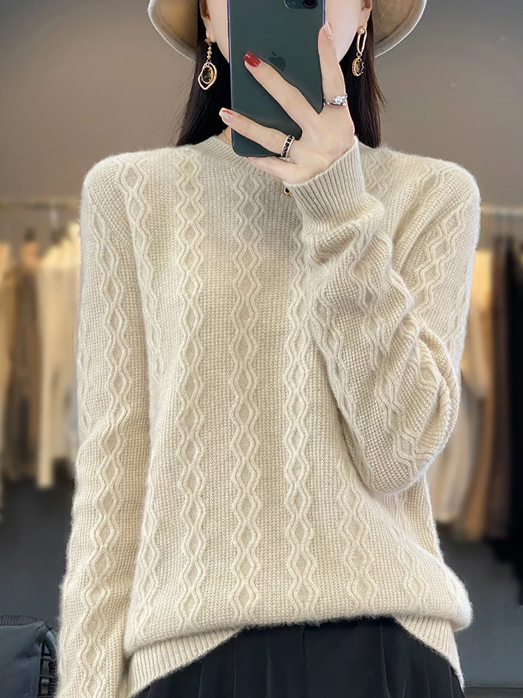 Damen Zopfmuster-Feinstrickpullover mit feiner Struktur und kastiger Silhouette Nord Taschen