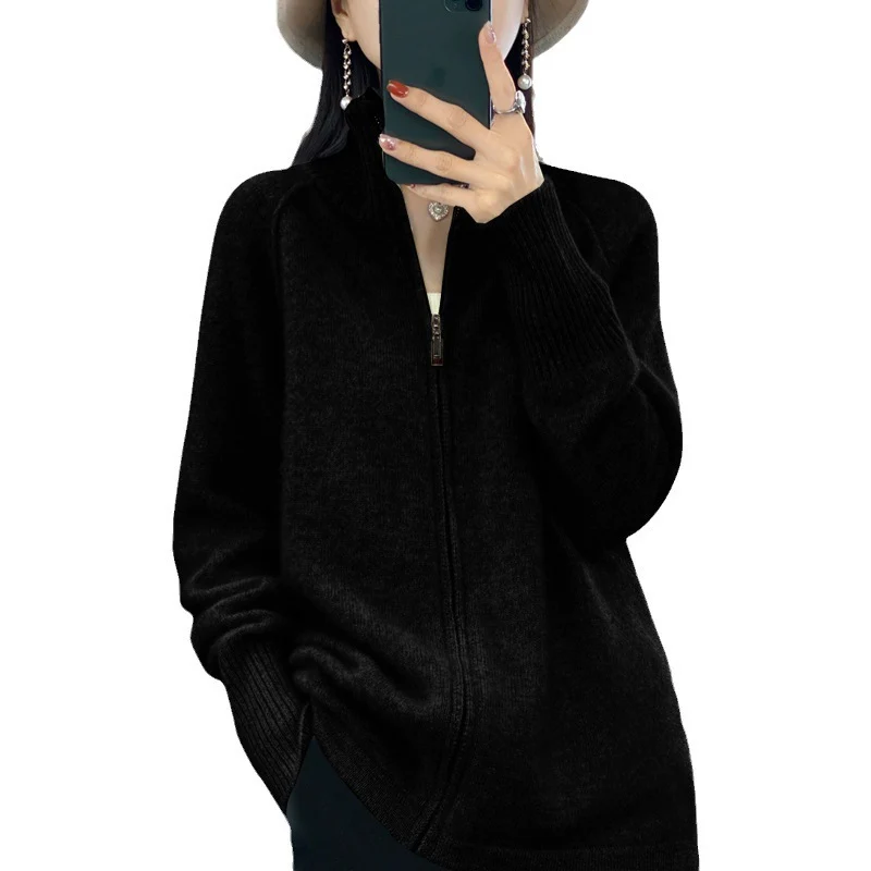 Damen Zip-Cardigan im Kaschmir‑Look mit Stehkragen und gerippten Bündchen Nord Taschen