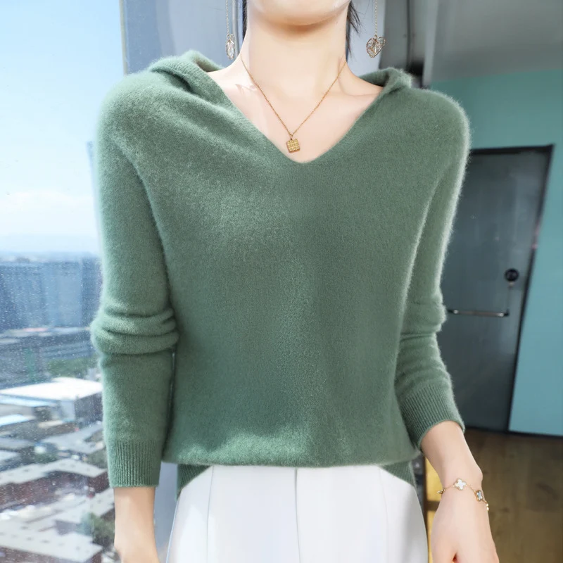 Damen Kuscheliger Kapuzenpullover im Angora‑Look mit feinem Rippbund Nord Taschen