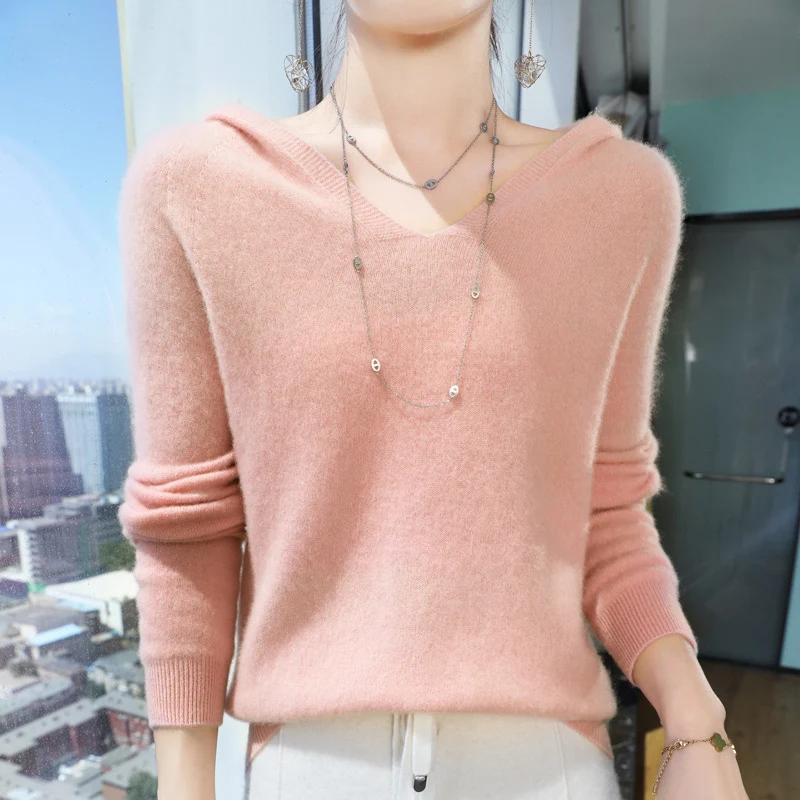 Damen Kuscheliger Kapuzenpullover im Angora‑Look mit feinem Rippbund Nord Taschen