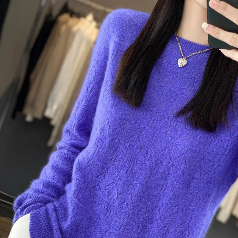 Damen Kuscheliger Feinstrickpullover mit Ajour-Diamantmuster und weiter Passform Nord Taschen