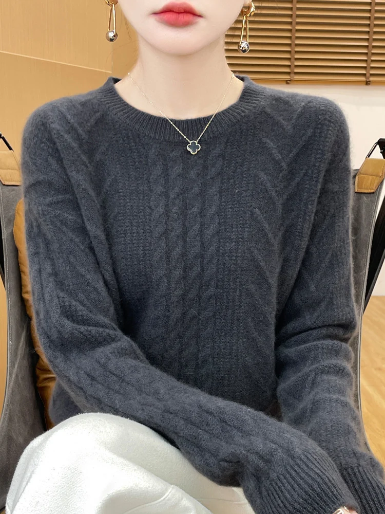 Damen Kurzpullover mit Zopfmuster, Rundhals und kaschmirähnlicher Weichheit Nord Taschen