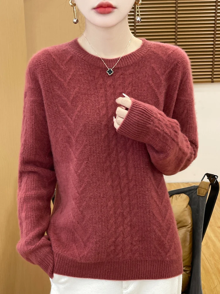 Damen Kurzpullover mit Zopfmuster, Rundhals und kaschmirähnlicher Weichheit Nord Taschen