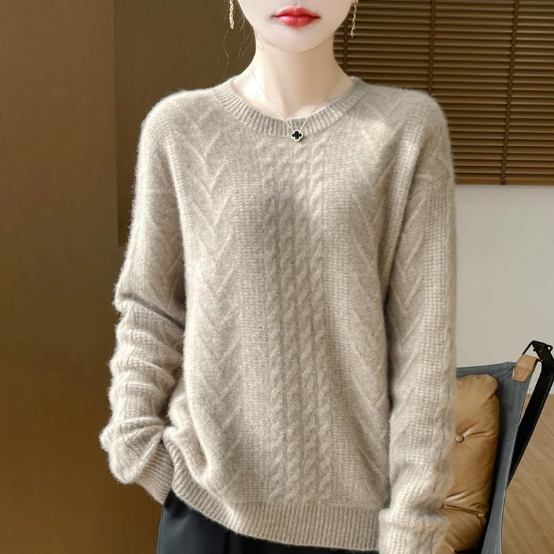 Damen Kurzpullover mit Zopfmuster, Rundhals und kaschmirähnlicher Weichheit Nord Taschen