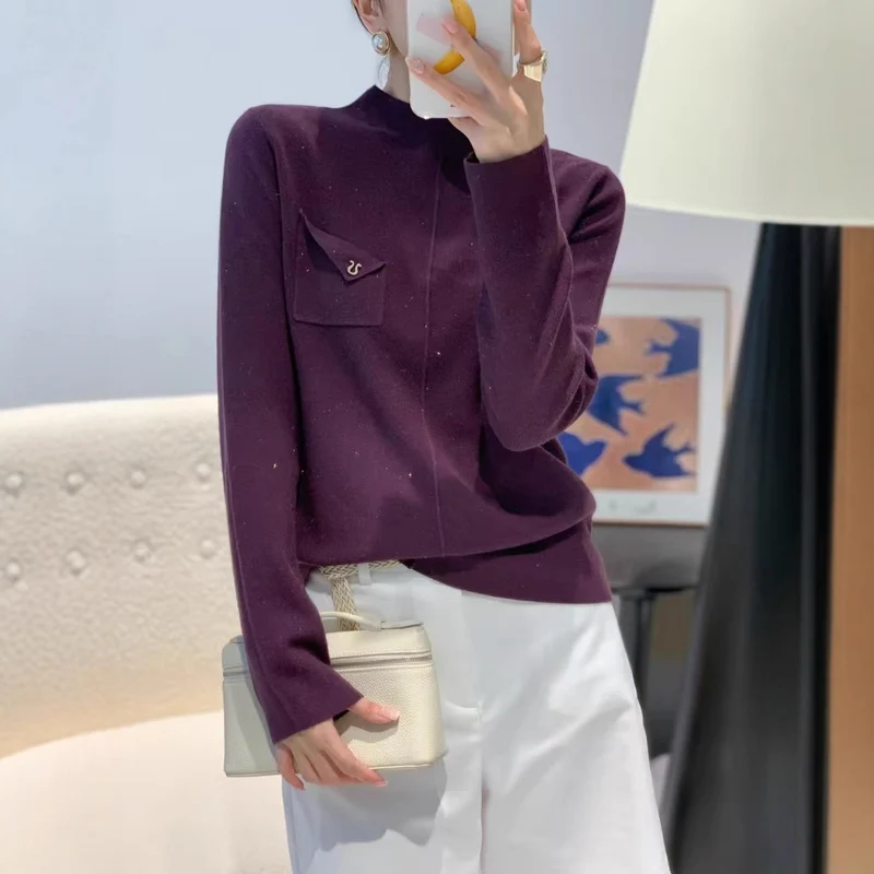 Damen Eleganter Pullover mit Stehkragen Nord Taschen
