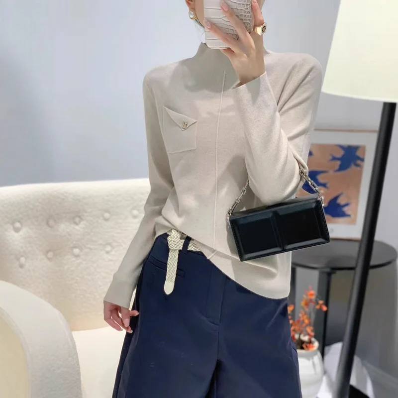 Damen Eleganter Pullover mit Stehkragen Nord Taschen