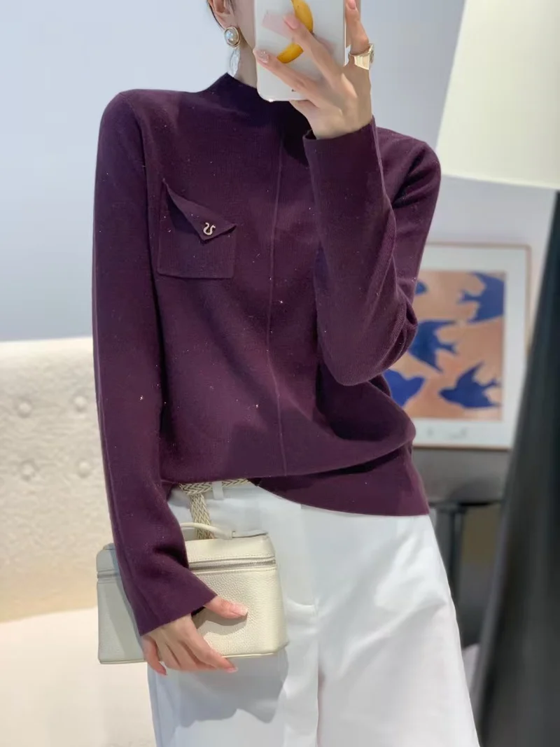 Damen Eleganter Pullover mit Stehkragen Nord Taschen